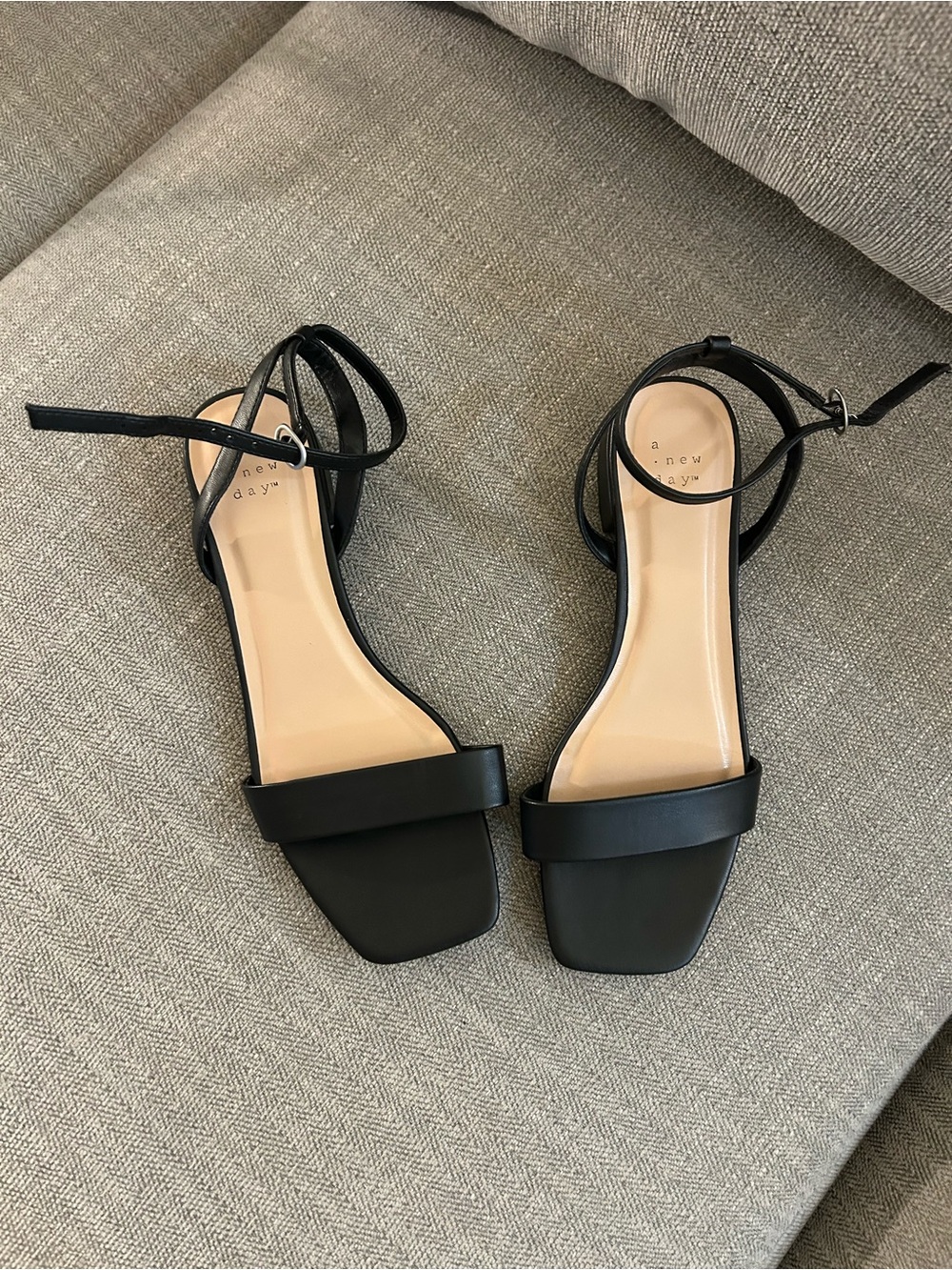 a new day Black Square-Toe Ankle-Strap Sandals